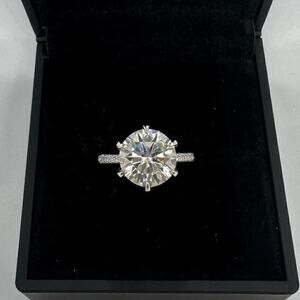 5 Carat Moissanite Ring 6 Prong Brilliant Round Cut 18K 925 GRA Certified